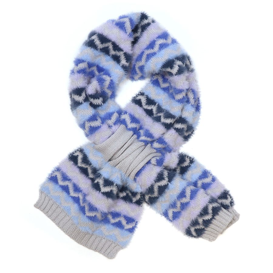Blue and grey mix chevron pull through scarf