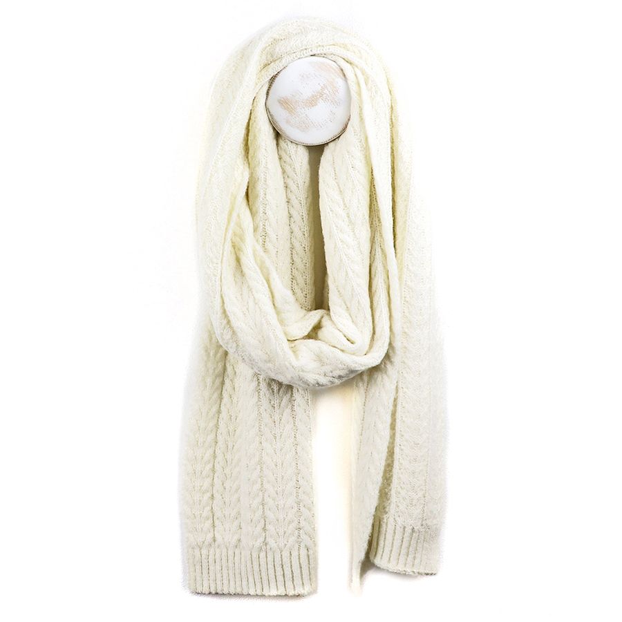 Cream  recycled yarn herringbone knit scarf