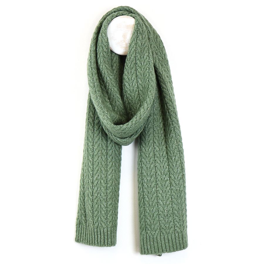 Light Sage Green recycled yarn herringbone knit scarf