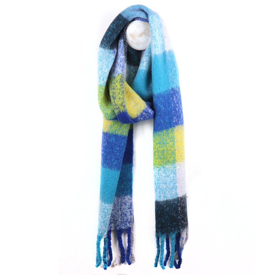 Blues Mix 50% Recycled Warm Winter Checked Scarf