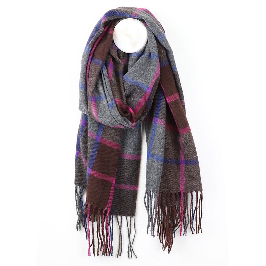 Grey and purple mix check scarf
