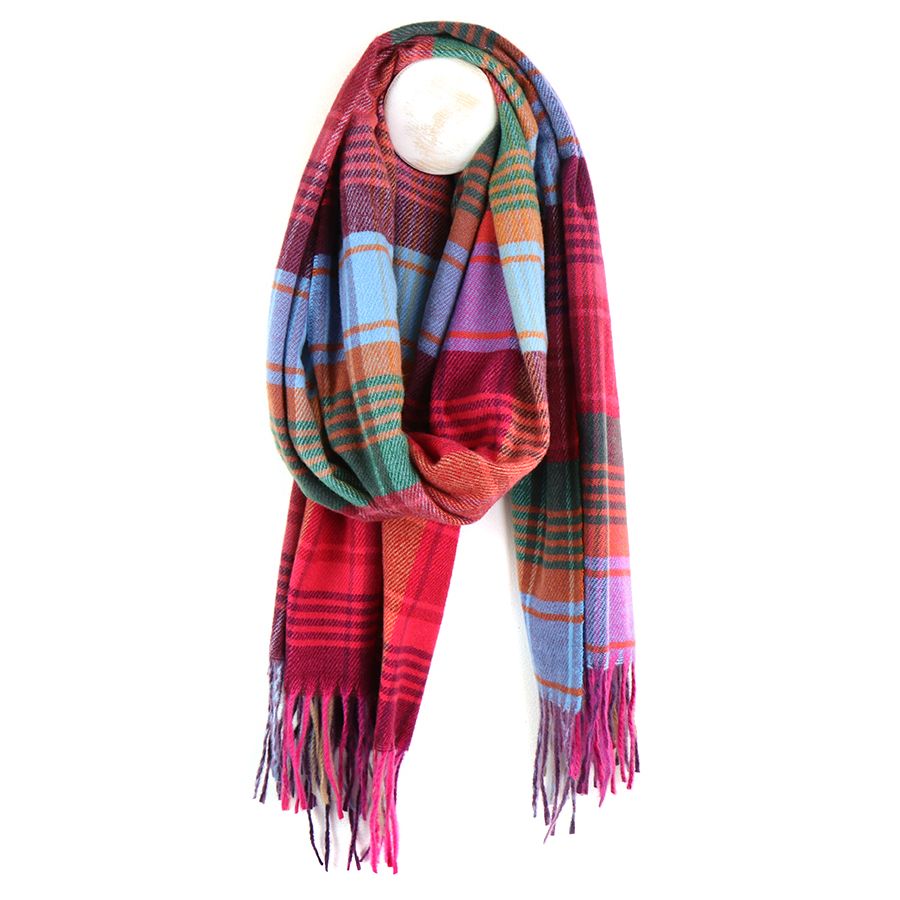 Raspberry mix check scarf