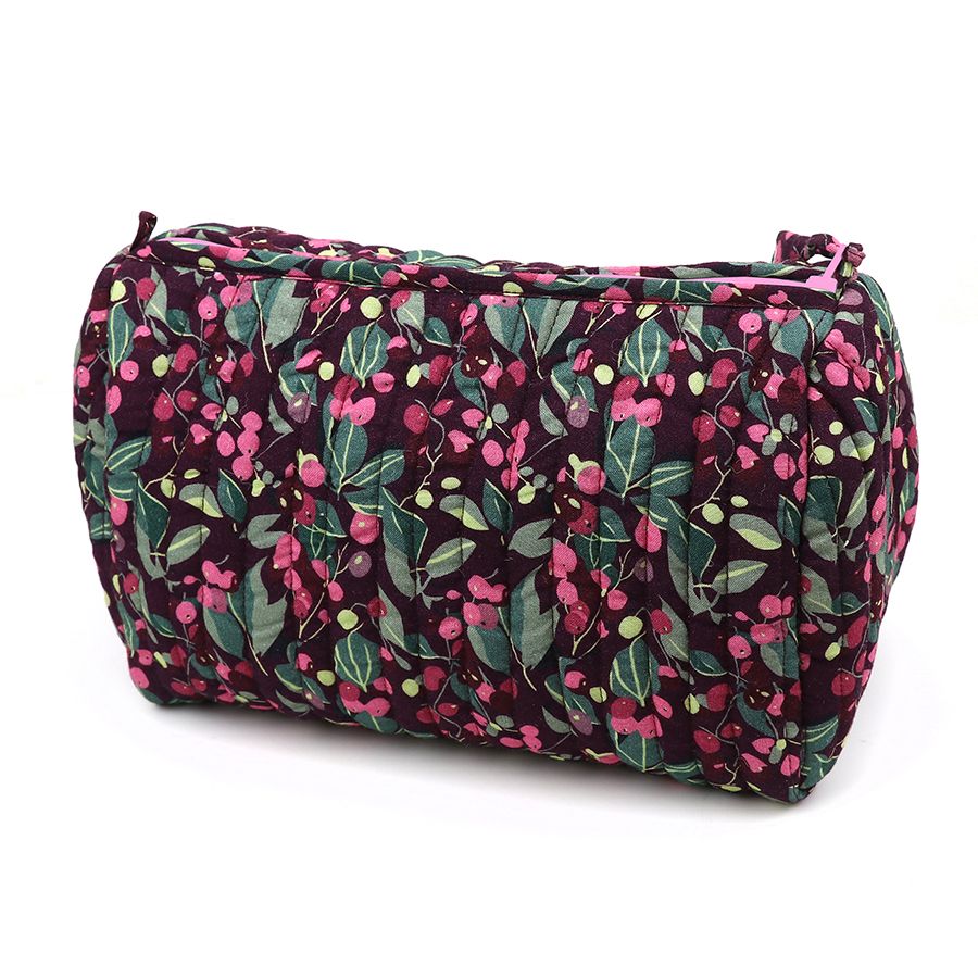 Aubergine winter berry quilted make-up bag- Large