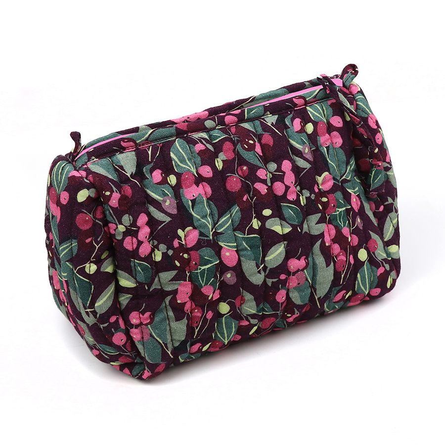 Aubergine winter berry quilted make-up bag- Small