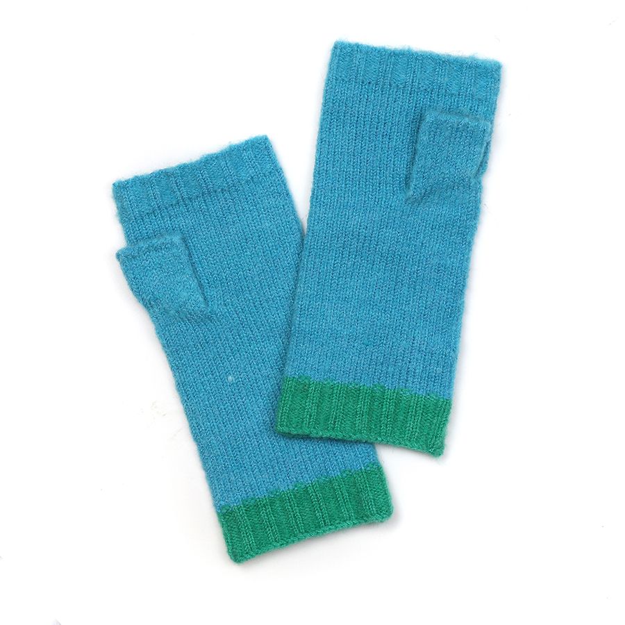 Turquoise recycled blend cable knit wrist warmers