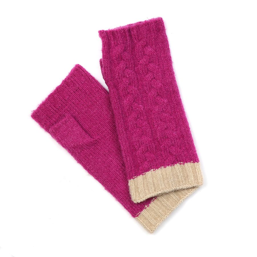 Magenta recycled blend cable knit wrist warmers