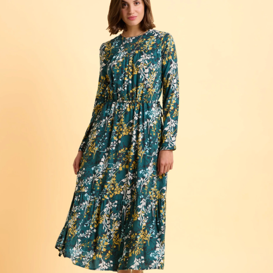 Vibrant Dress- Teal/ Mustard/ Green Floral Print- Size 10, 12, 18