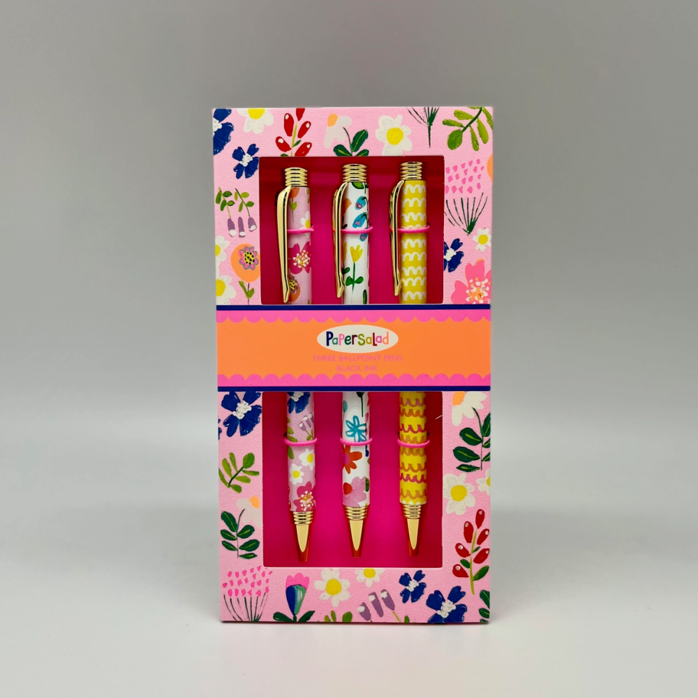 Bright, Floral Patterned Pen Trio
