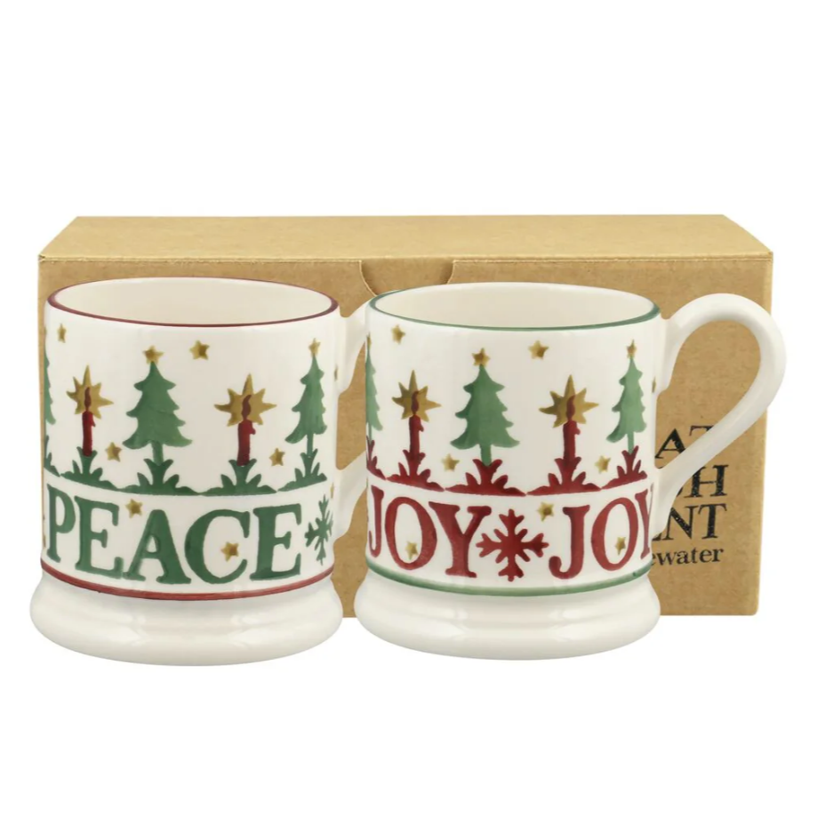 Christmas Joy Set Of 2 1/2 Pint Mugs Boxed