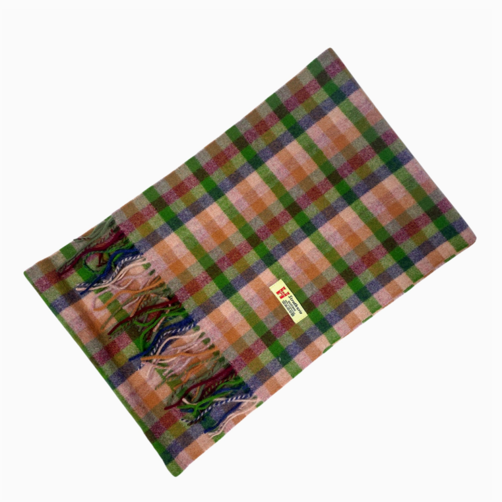 Strathurie Lambswool Plaid Tartan Scarf- Green checked