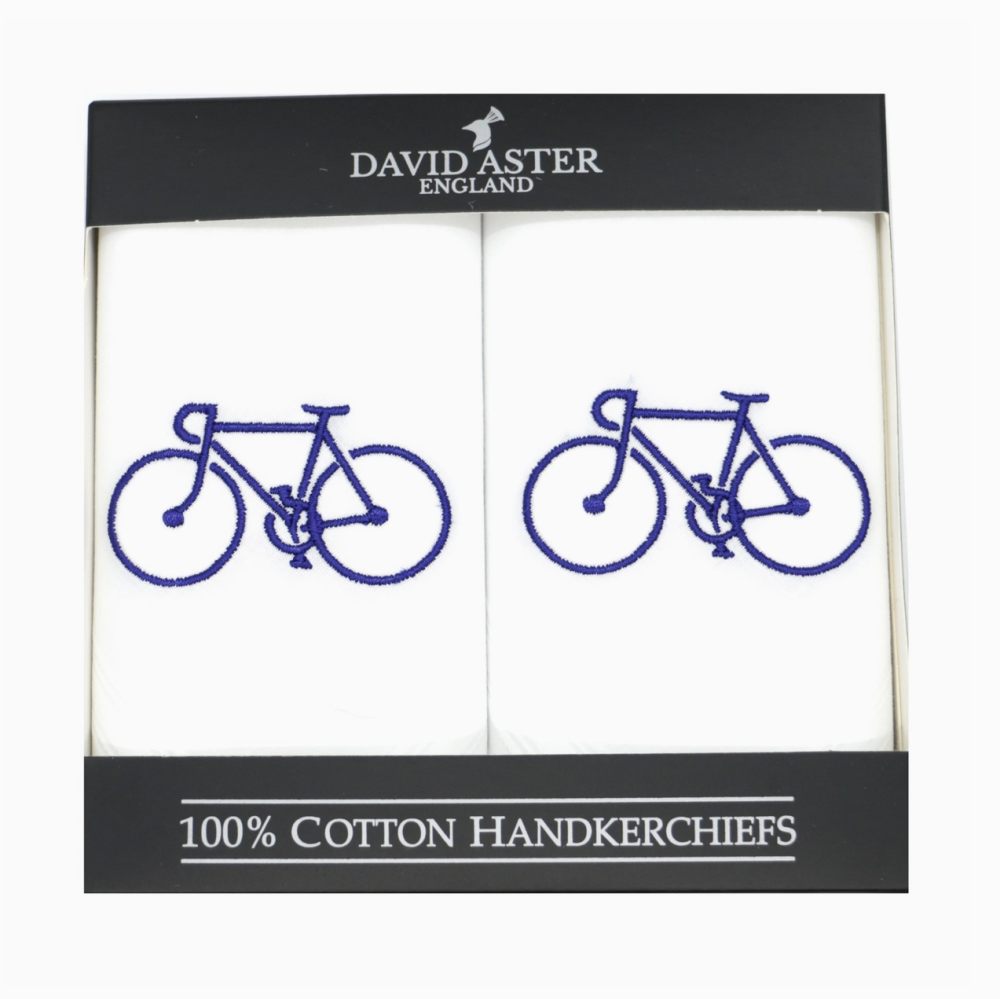 Bicycle Embroidered White Cotton Handkerchiefs