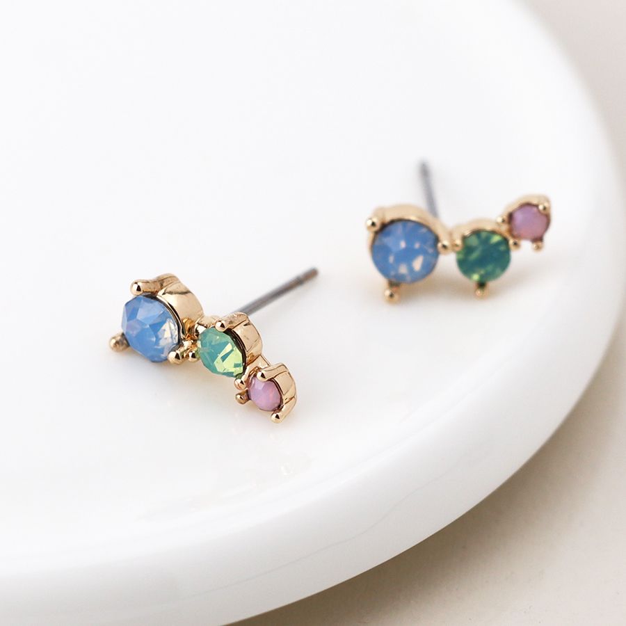 Golden triple pastel mix crystal earrings