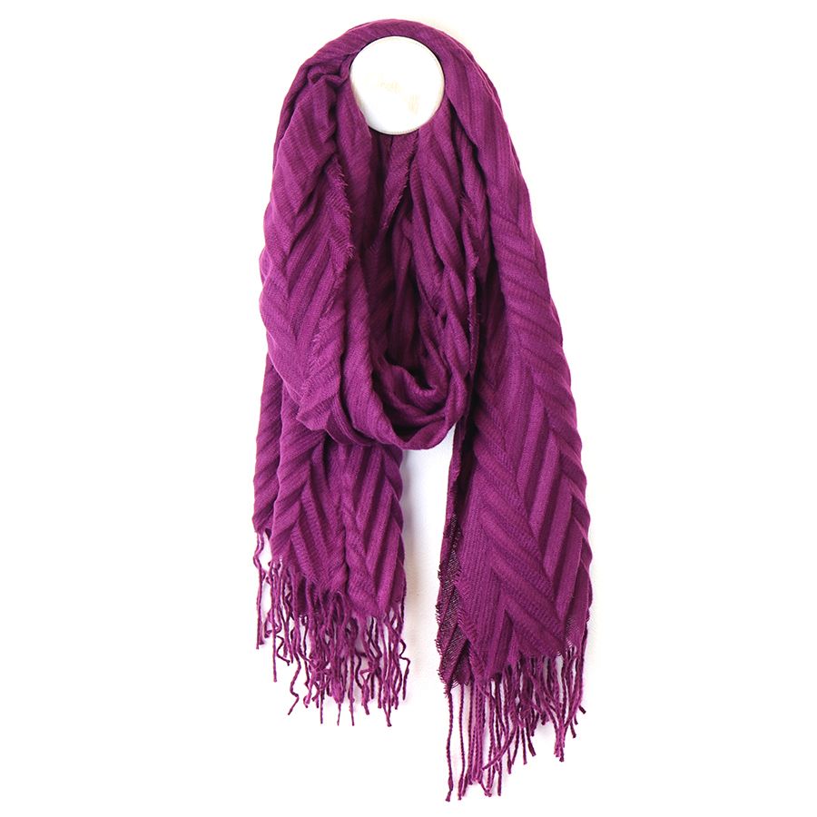 Rich magenta herringbone pleat scarf