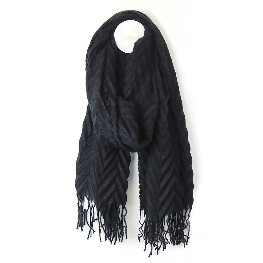 Dark charcoal herringbone pleat scarf