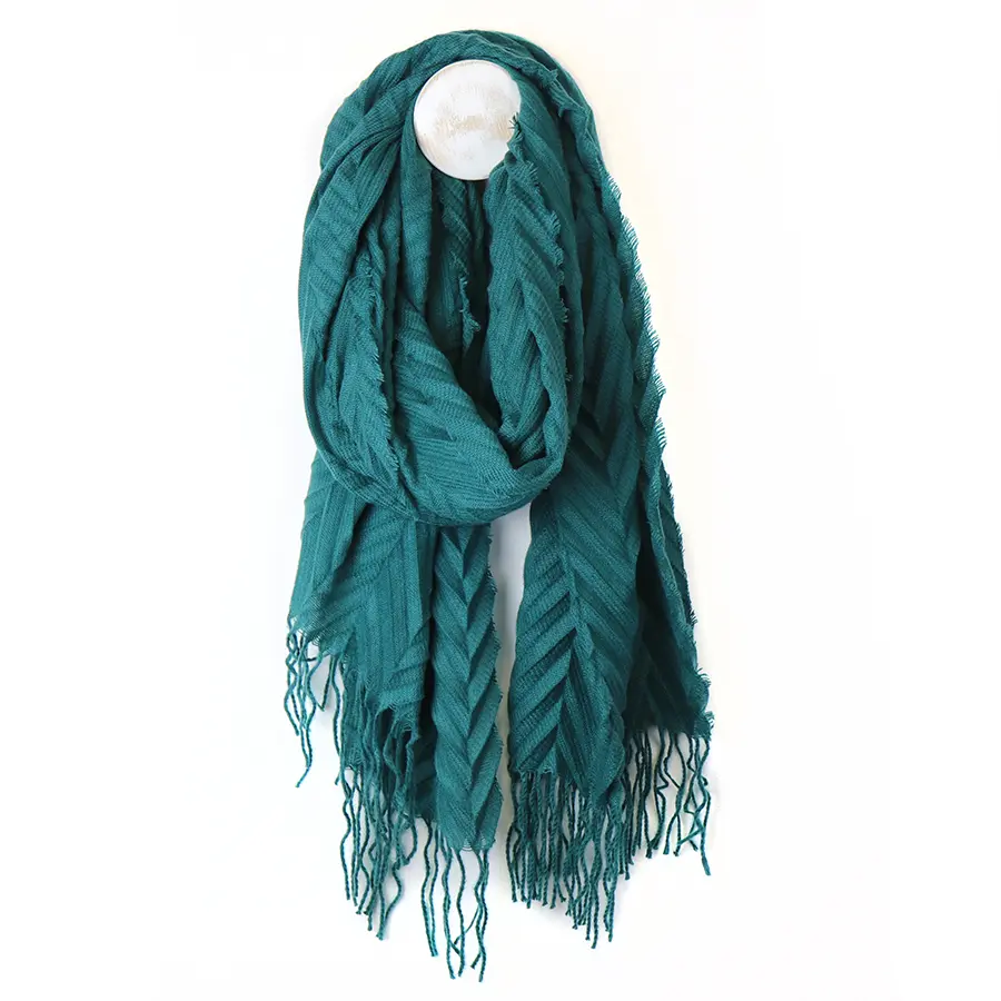 Rich teal herringbone pleat scarf