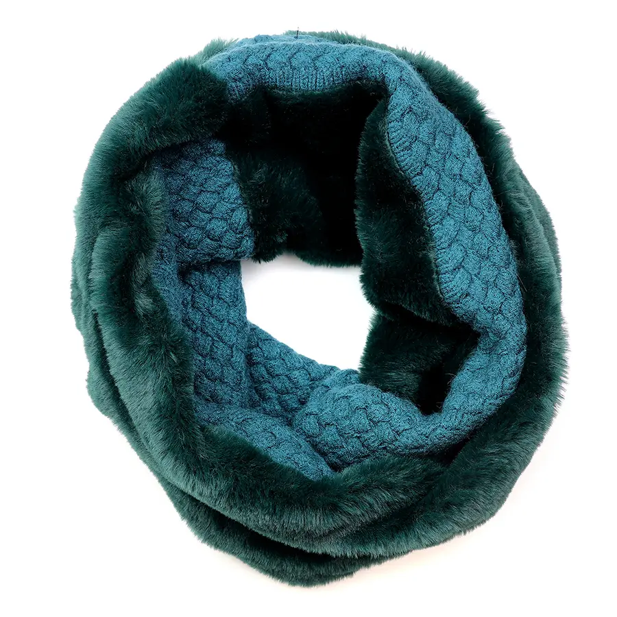 Teal faux fur and knit twist snood