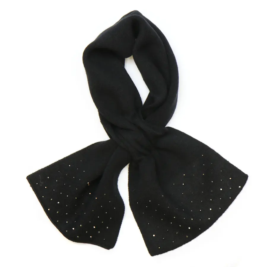Black fine knit pull through sparkle edge scarf
