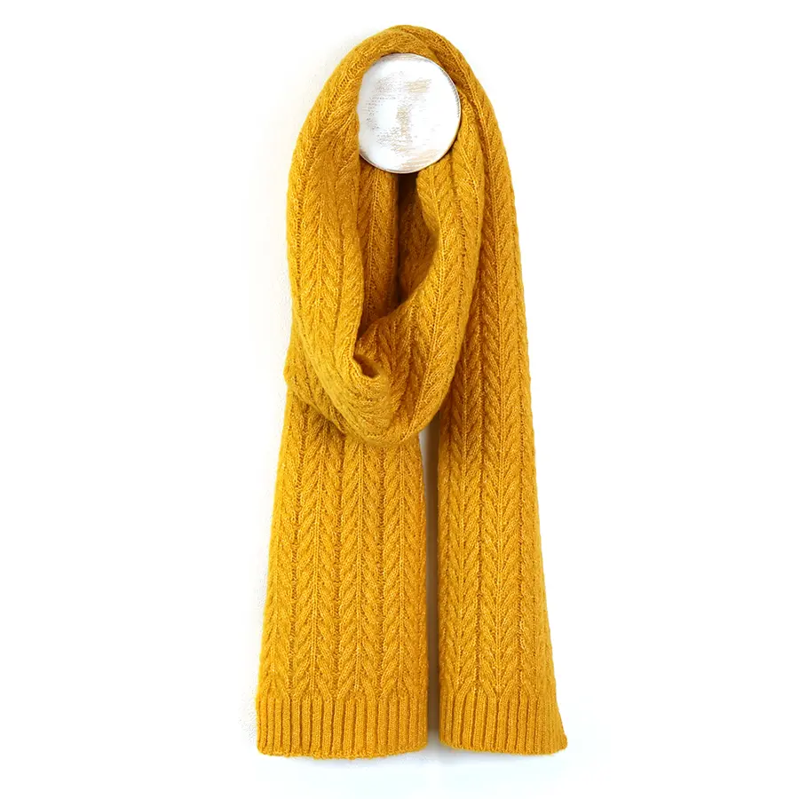 Mustard recycled yarn herringbone knit scarf