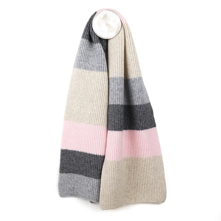 Pink, grey, natural mix recycled blend stripe scarf