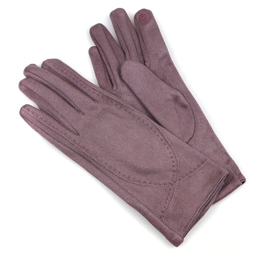 Mauve faux suede stitch detail gloves