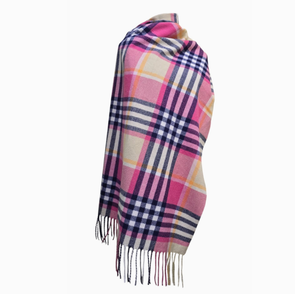 Ladies Supersoft Cashmere Blended Scarf- Pink/ Navy