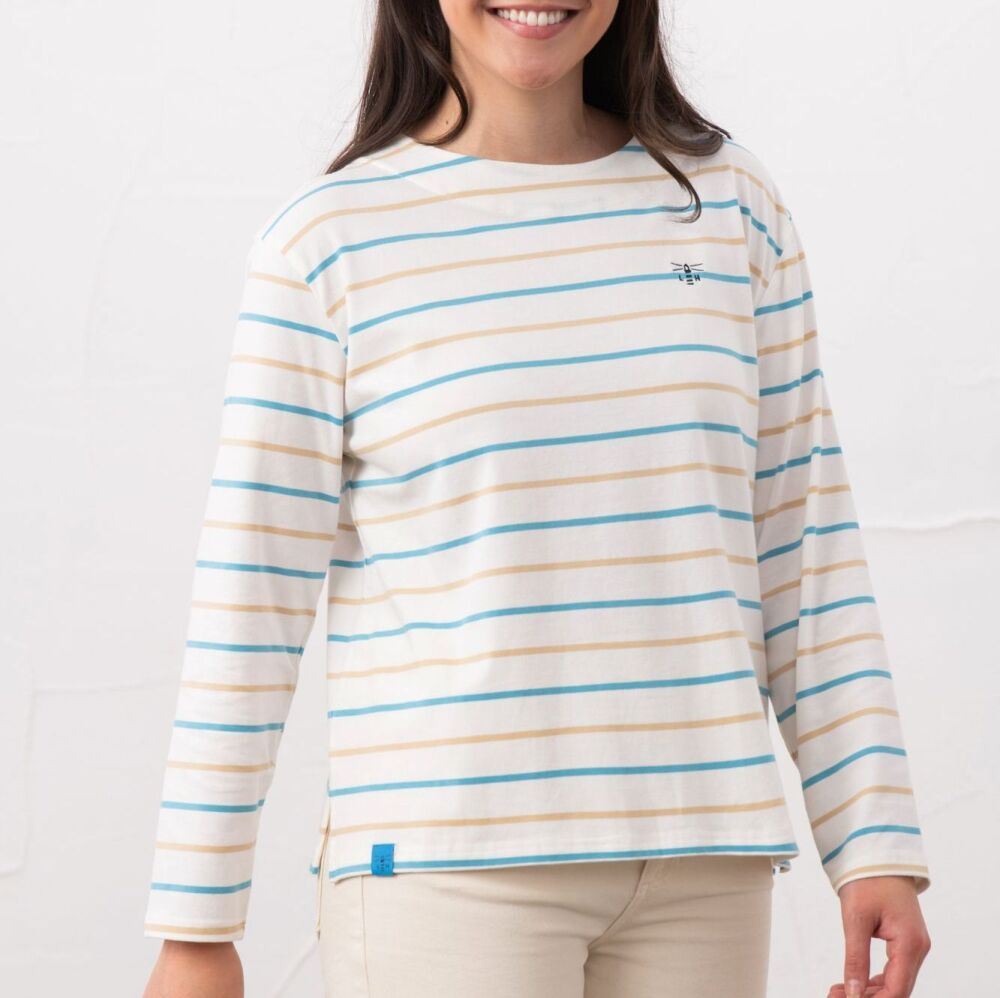 Causeway II Long-Sleeve Striped Top- Blue & Clay Stripe- Sizes 8, 10, 12, 14, 16, 18
