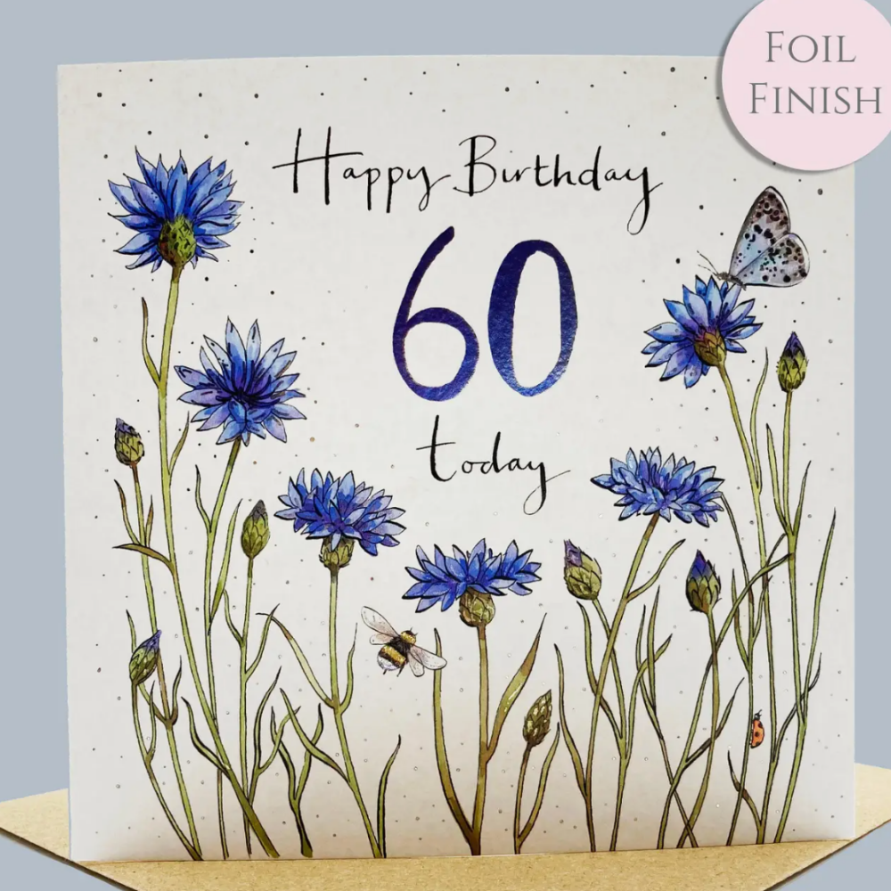 60th Birthday Card- Cornflowers