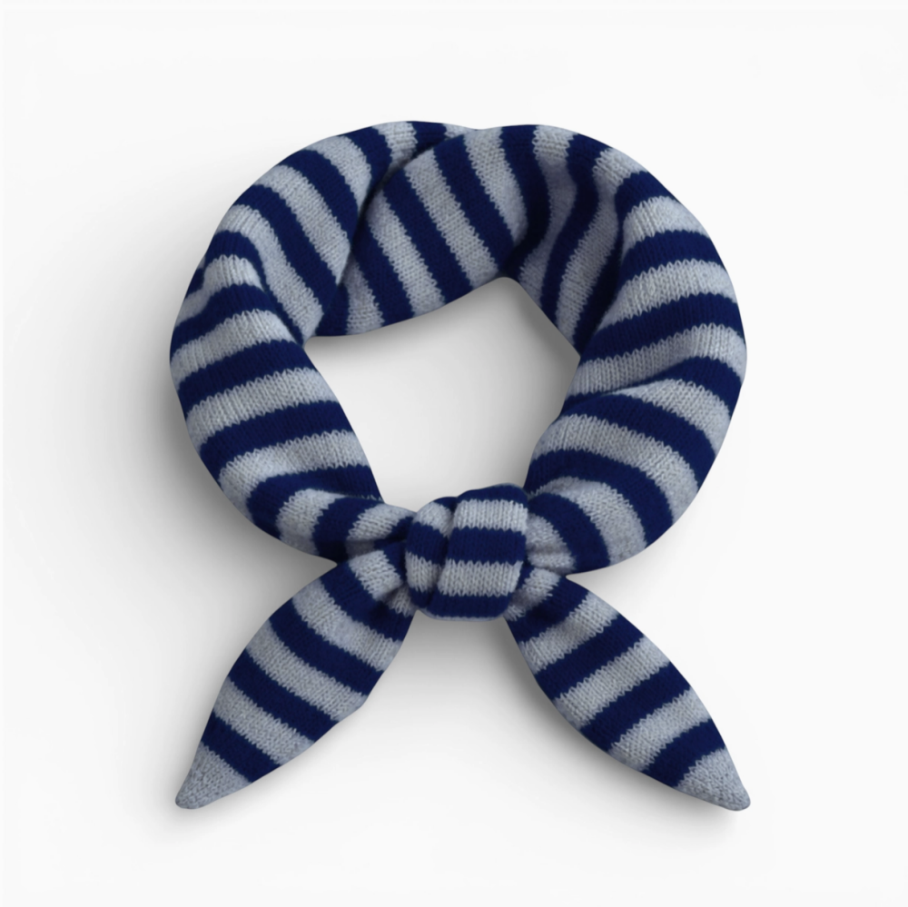 Striped Wool Blend Light Weight Triangle Neck Scarf- Navy/Grey