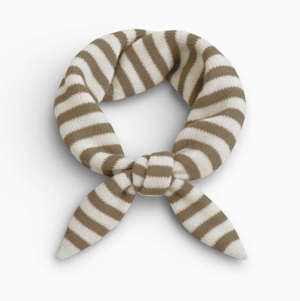 Striped Wool Blend Light Weight Triangle Neck Scarf- Taupe/ Cream