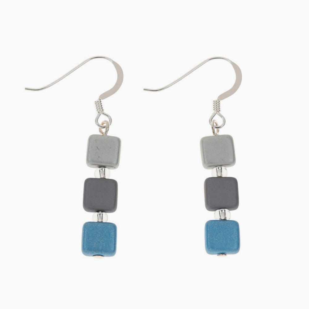 Pastel Geo Earrings- Grey/ Black/ Blue