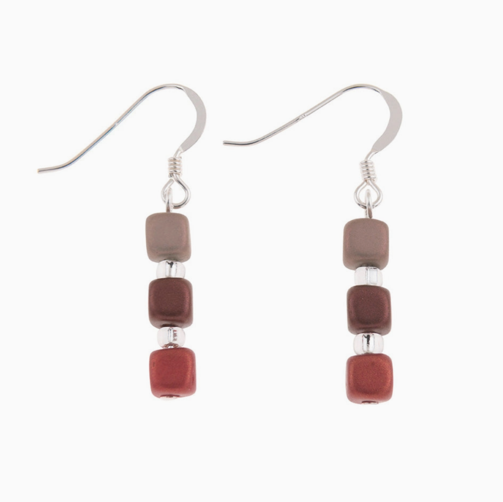 Rainbow Satin Cubes Earrings- Browns