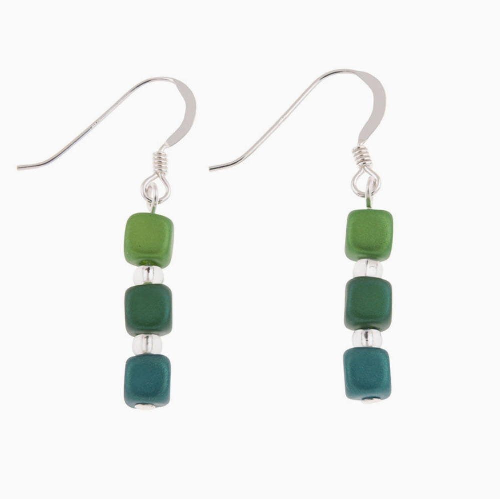 Rainbow Satin Cubes Earrings- Greens