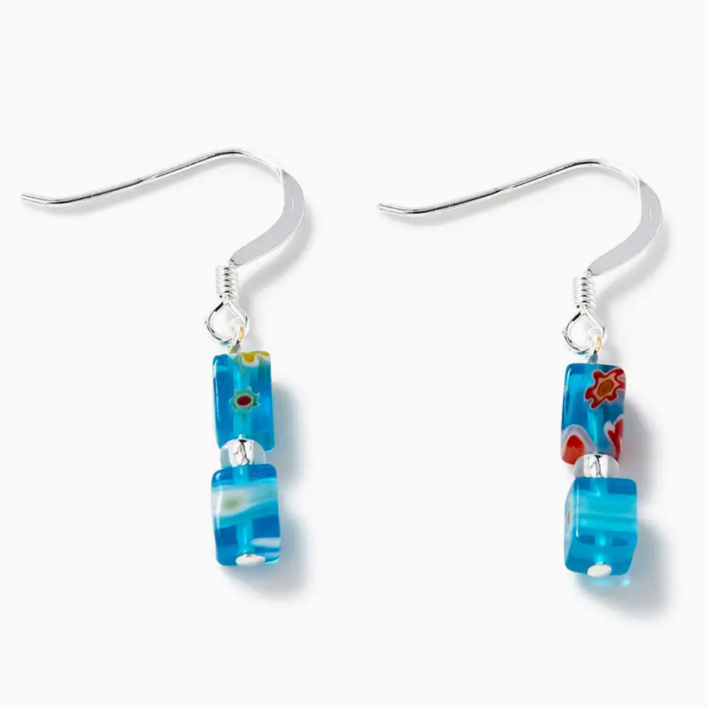 Turquoise Millefiori Cubes Earrings