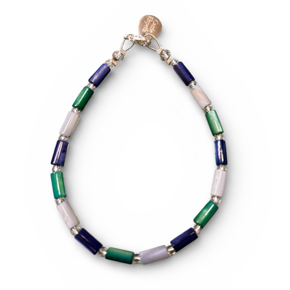 Blue/ White/ Green beaded Bracelet