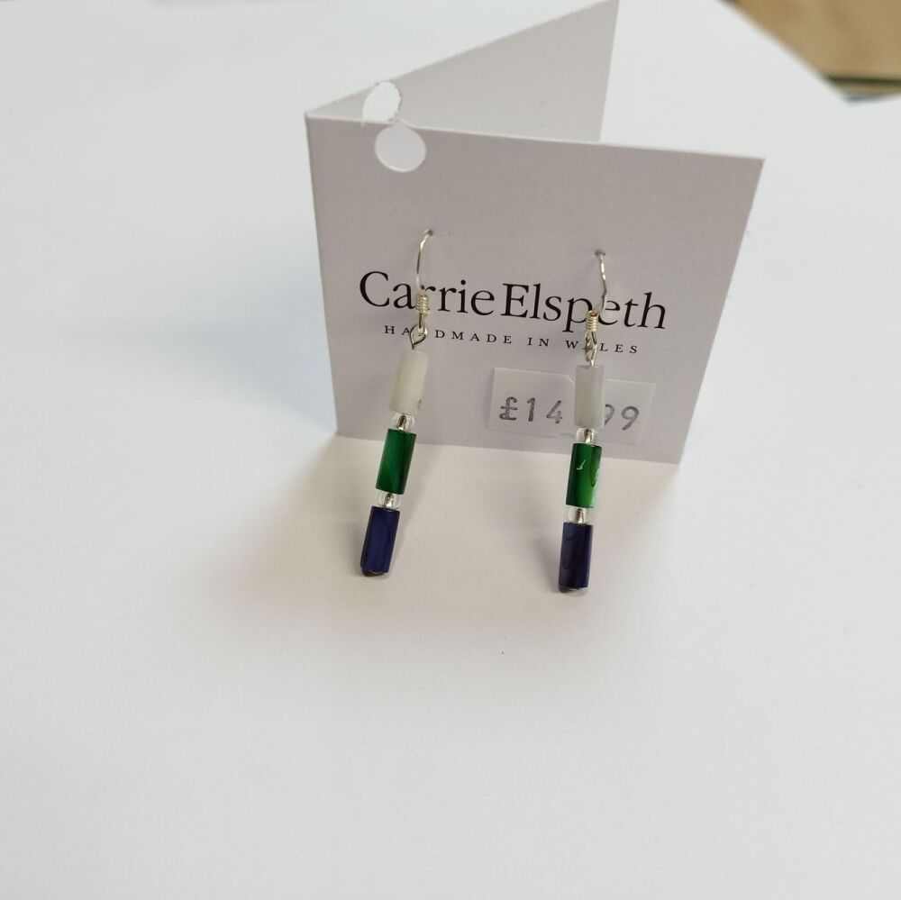 Blue/ White/ Green beaded earrings