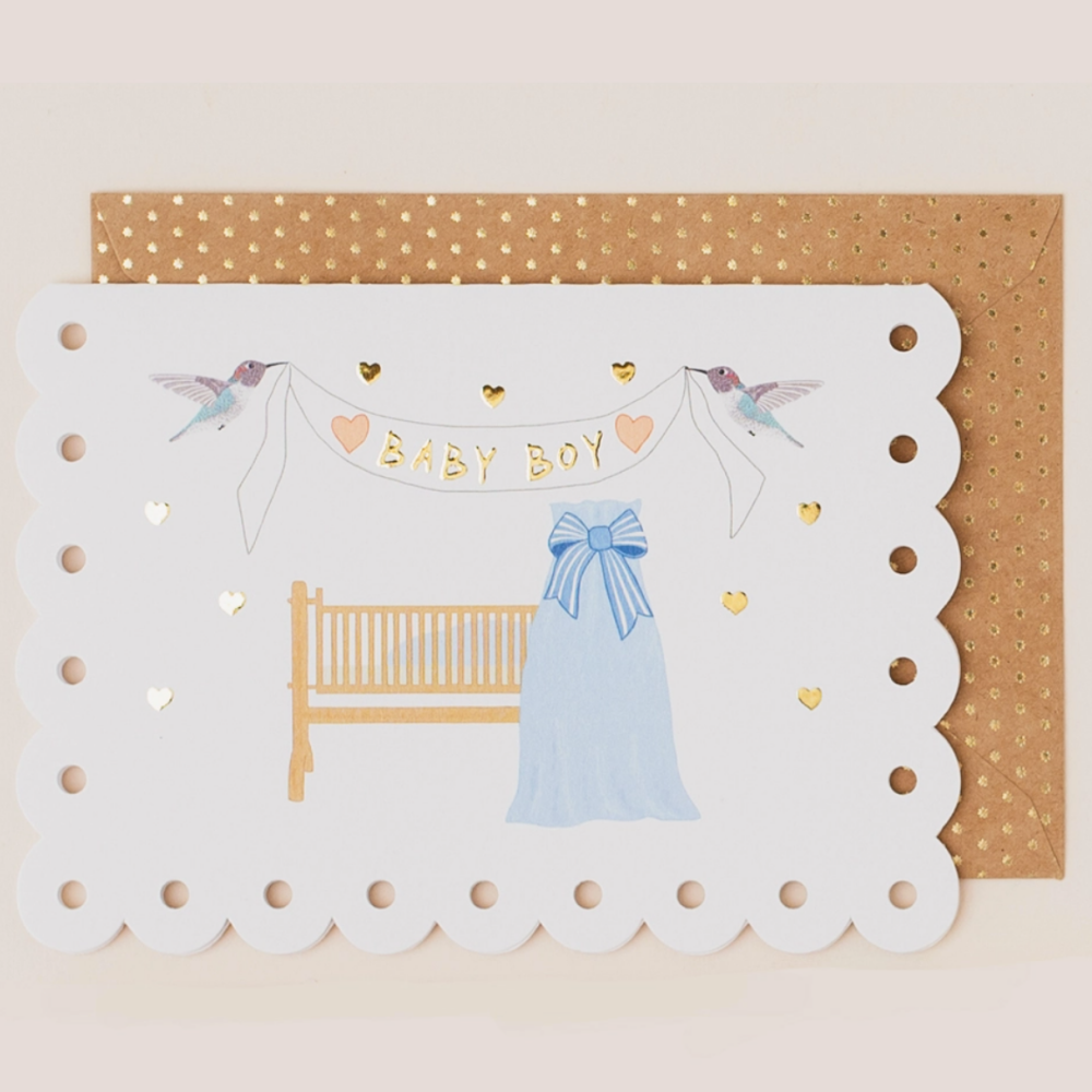 Baby Boy Card with Broderie Border