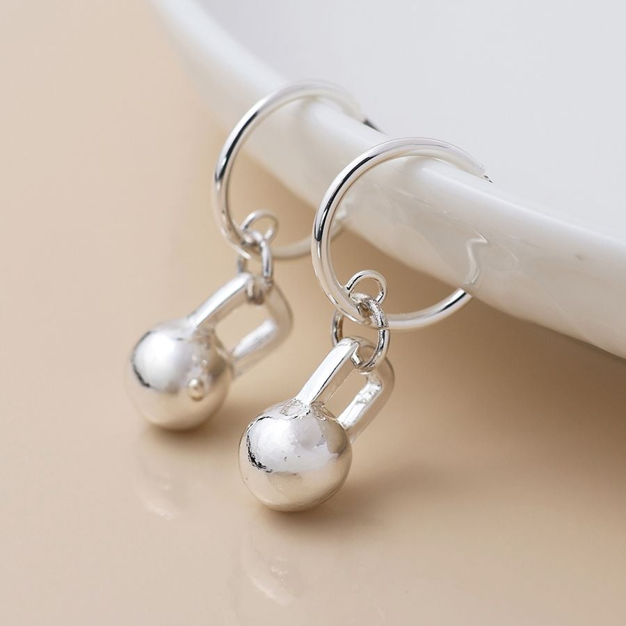 Silver plated c-hoop and ball charm earrings