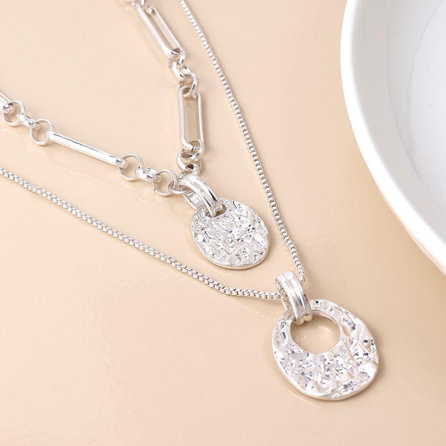 Silver plated double layer mottled pendants