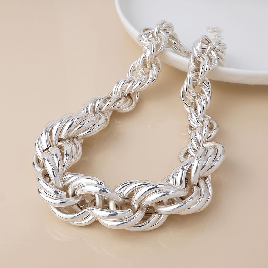 Silver plated chunky twist chain necklace