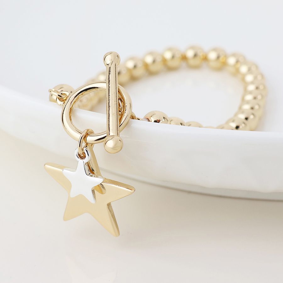 Golden and silver plated double star charm bracelet