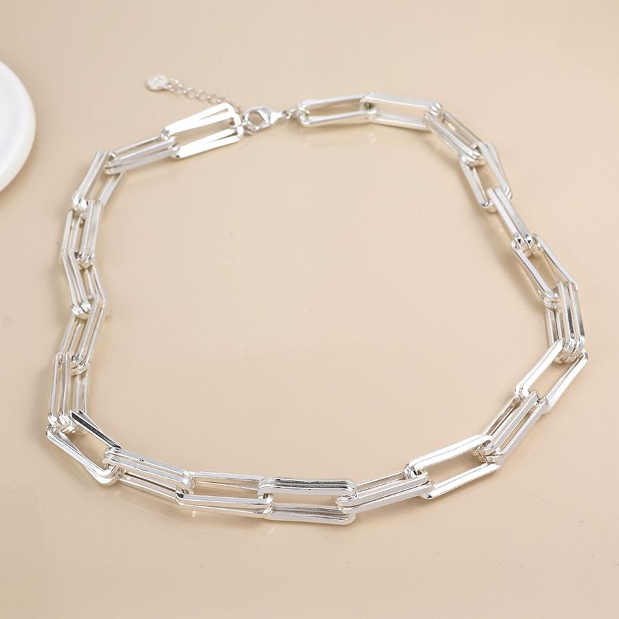 Silver plated paperclip chain necklace