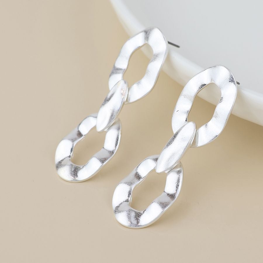 Silver plated paperclip link earrings