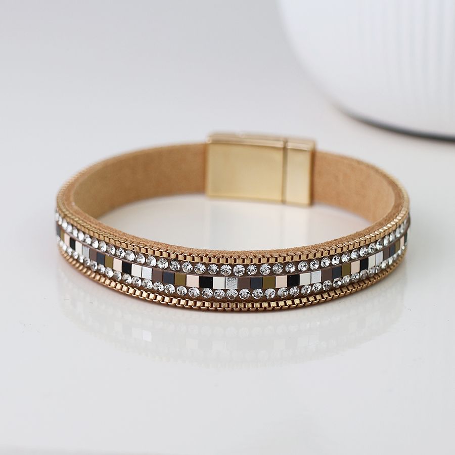 Fine taupe mix tile and crystal bracelet