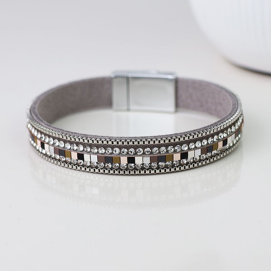 Fine grey mix tile and crystal bracelet