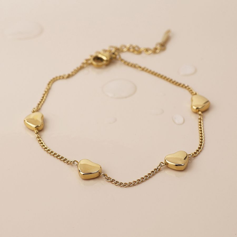 Waterproof gold plated heart station bracelet