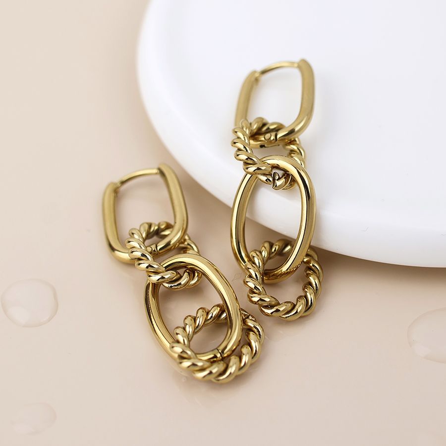 Waterproof gold plated twist links earrings