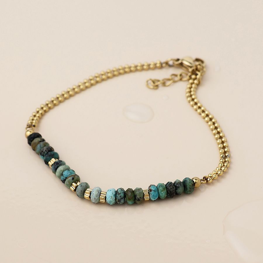 Waterproof gold plated bead chain and green stones bracelet