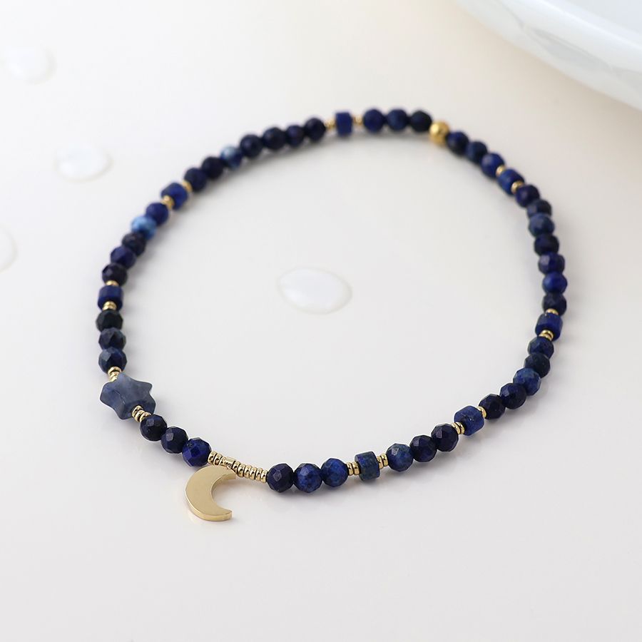 Waterproof gold plated lapis and crescent moon bracelet
