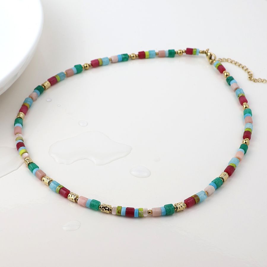 Waterproof gold plated and mixed stone necklace