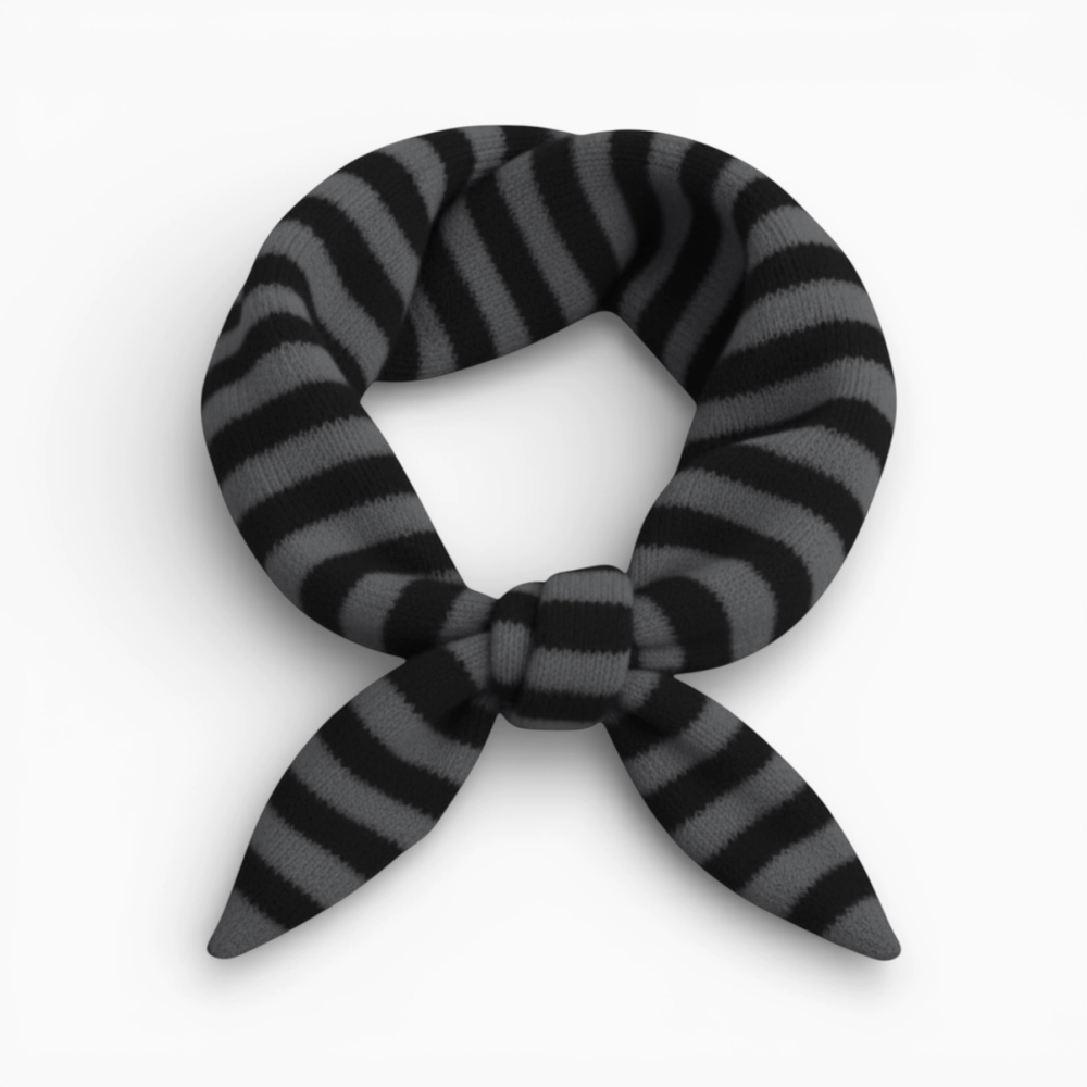 Striped Wool Blend Light Weight Triangle Neck Scarf- Black/Grey